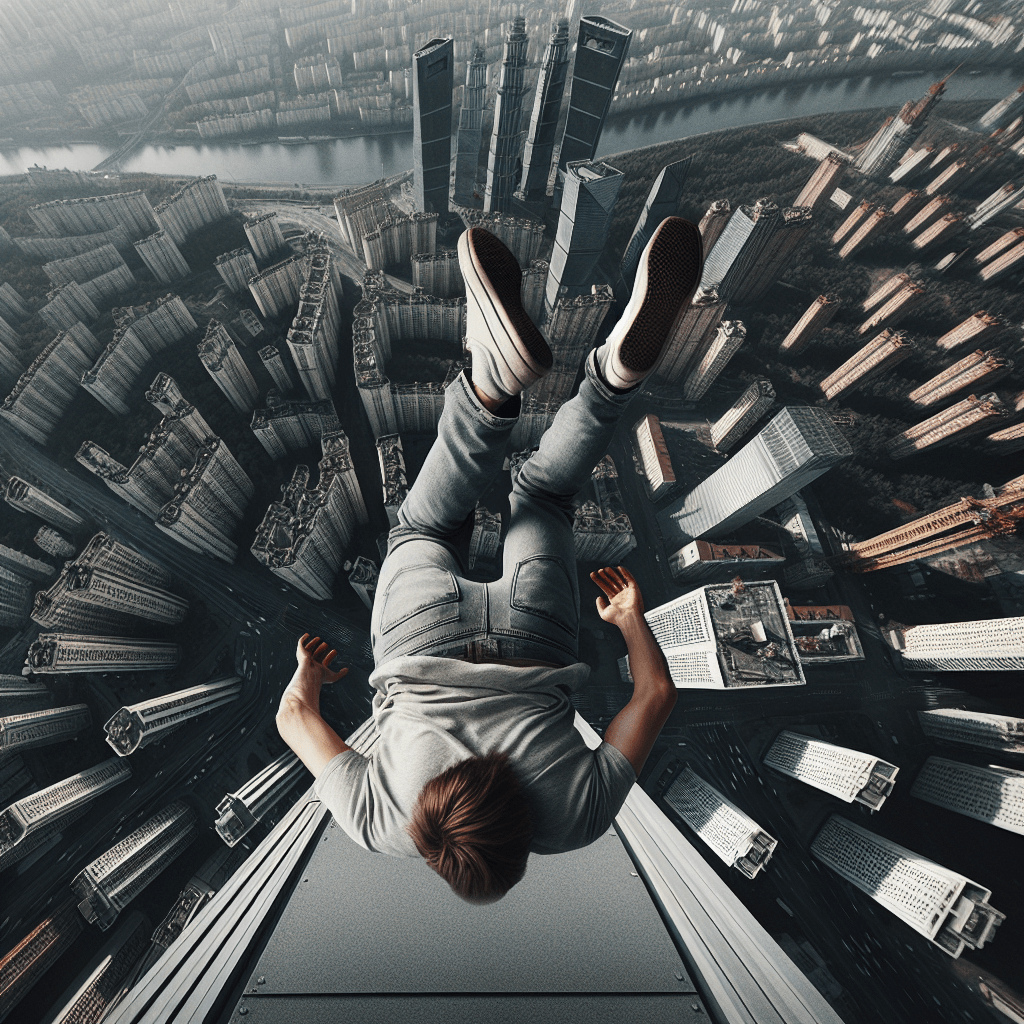 a man falling from a tall building