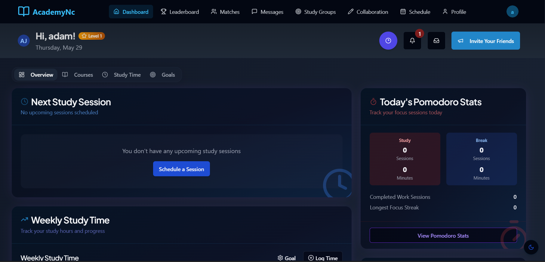 Academync.com Student Dashboard